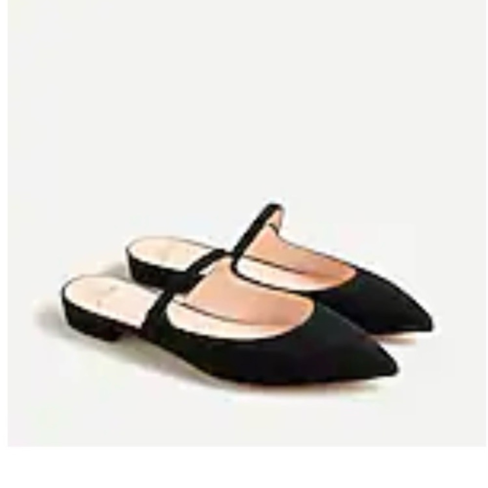 J. Crew Black Pointed Toe Mary Jane Mules in Suede